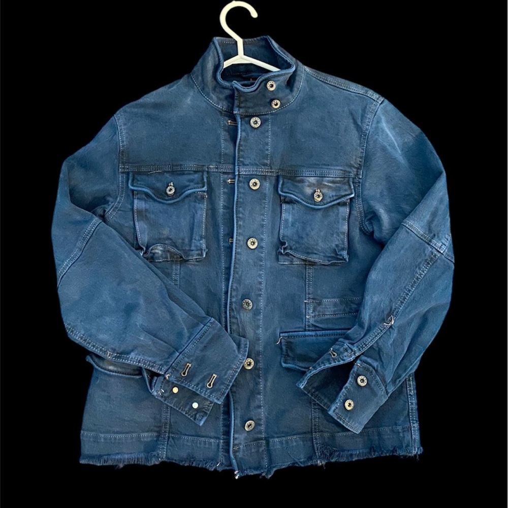 Free People Hartley Military Blueish Black Dip Dyed Denim Jacket Size XS
